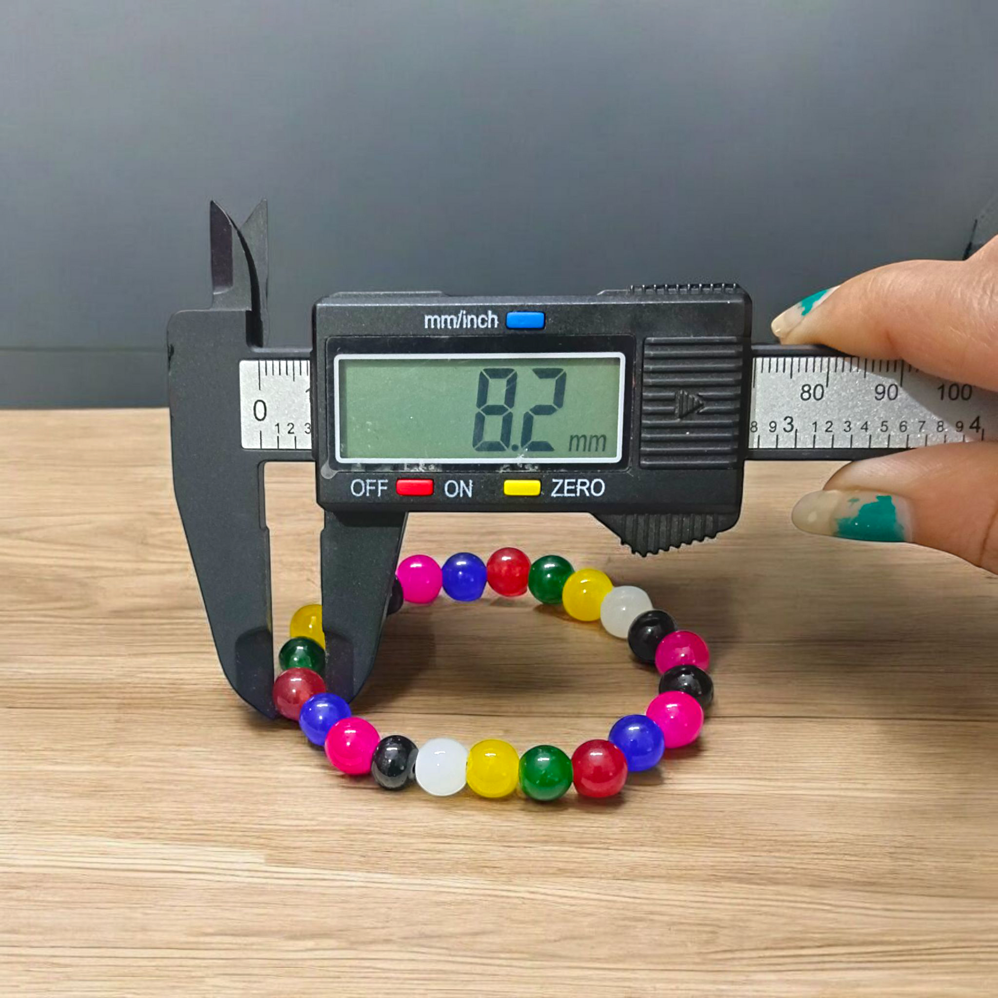 Natural Mix Agate Bracelet with approx. 8mm polished multicolor beads, stretchable design, and lab certified for chakra healing