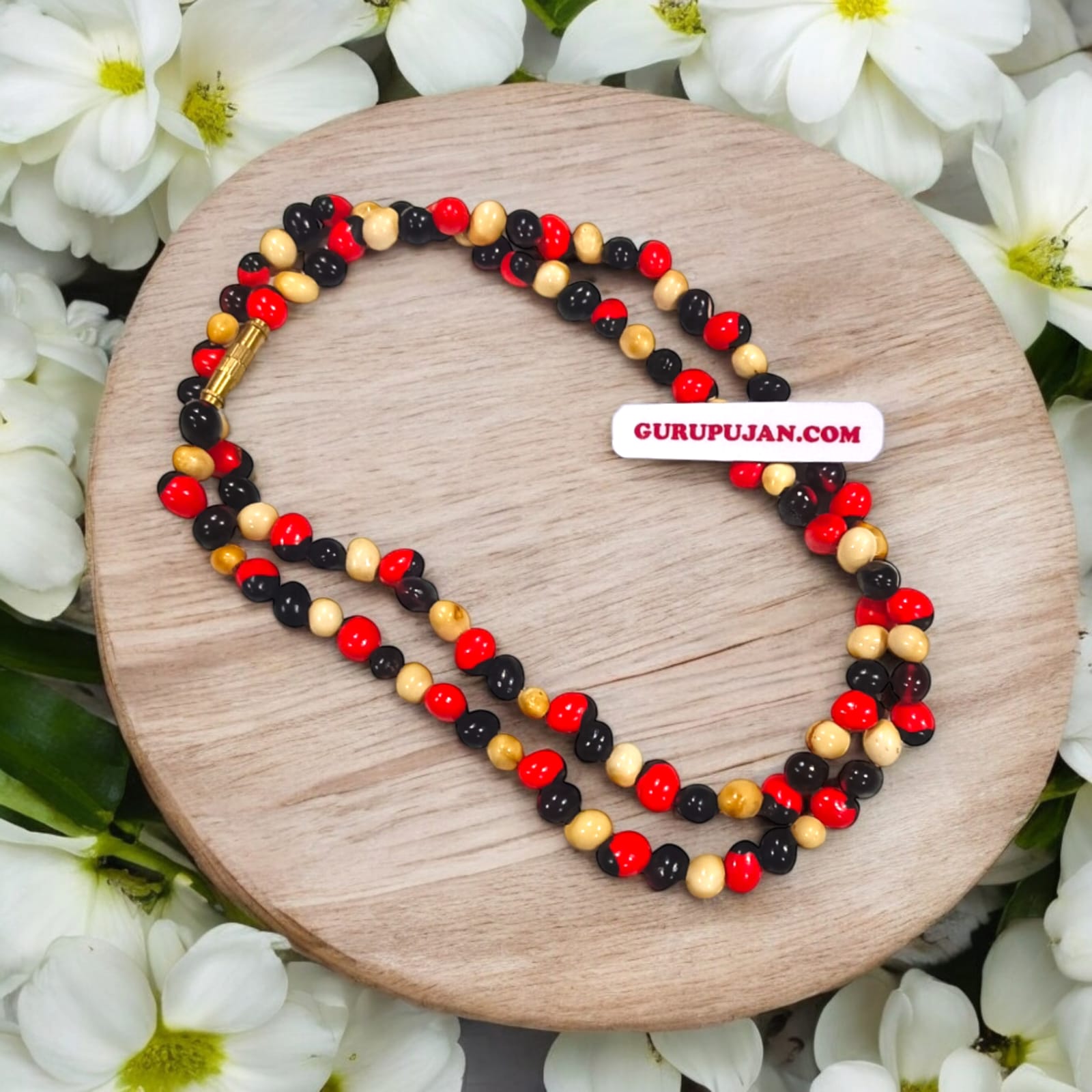 Natural Mix Gunja Mala crafted with a combination of red, white, and black Chirmi beads, ideal for attraction, protection, and financial prosperity.