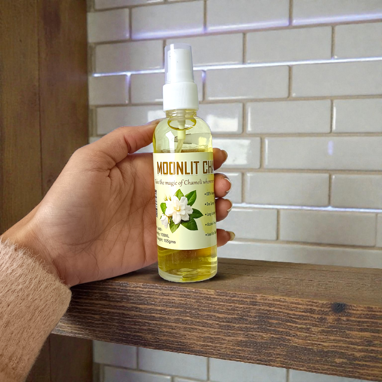 Natural Moonlit Chameli Spray Attar 100ML set of two bottles with jasmine floral fragrance packaging