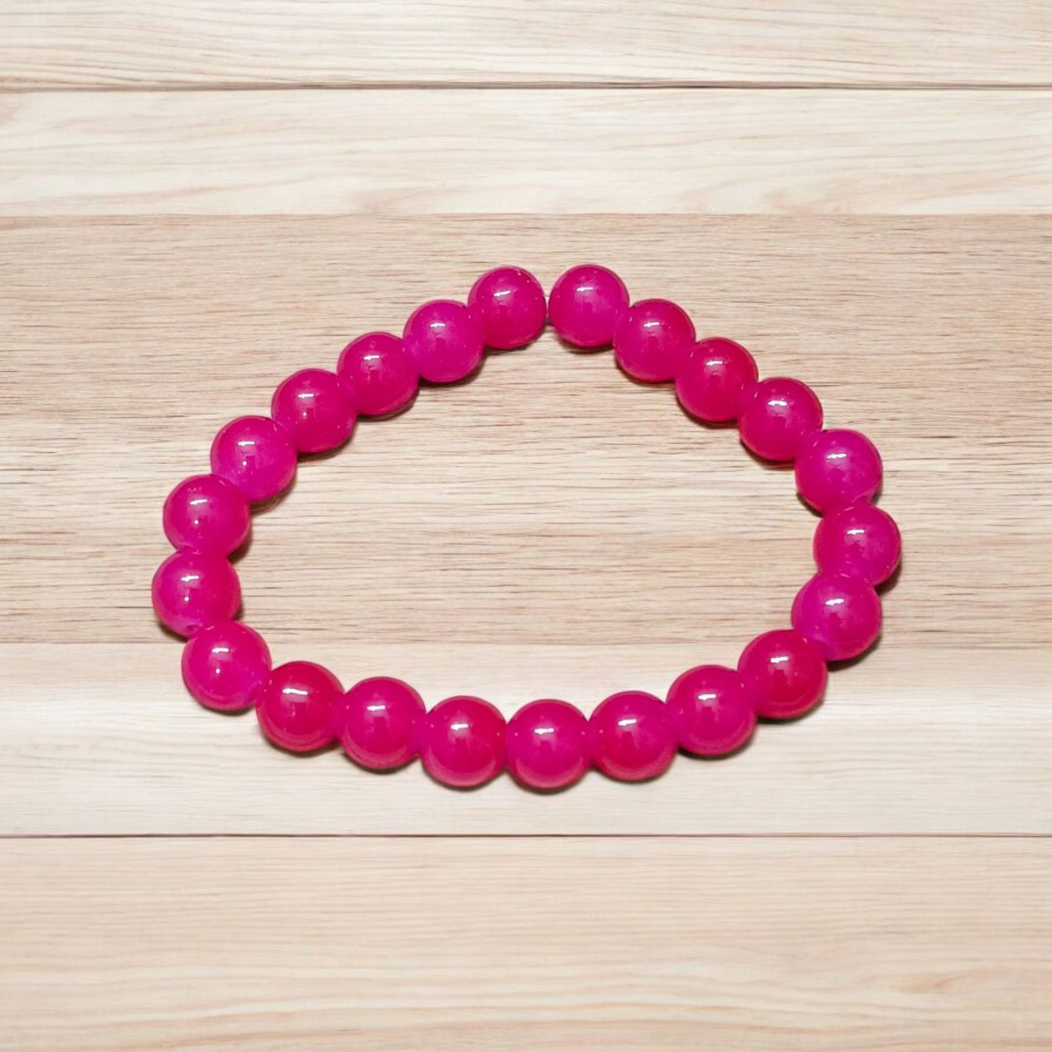 Natural Pink Agate Bracelet with 8mm polished round beads on stretchable string – Lab Certified