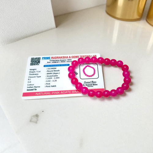 Natural Pink Agate Bracelet | Pink Hakik Beads | Stretchable & Lab Certified