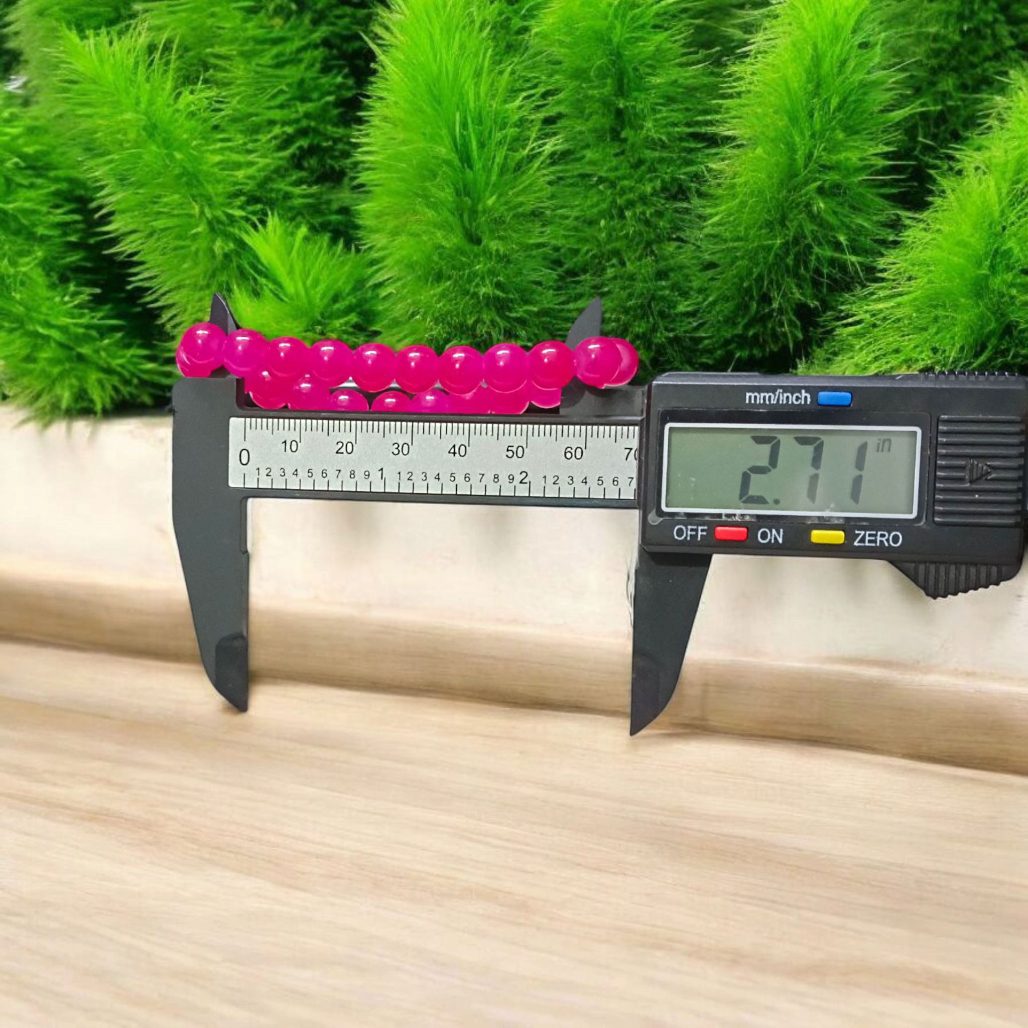 Natural Pink Agate Bracelet with 8mm polished round beads on stretchable string – Lab Certified