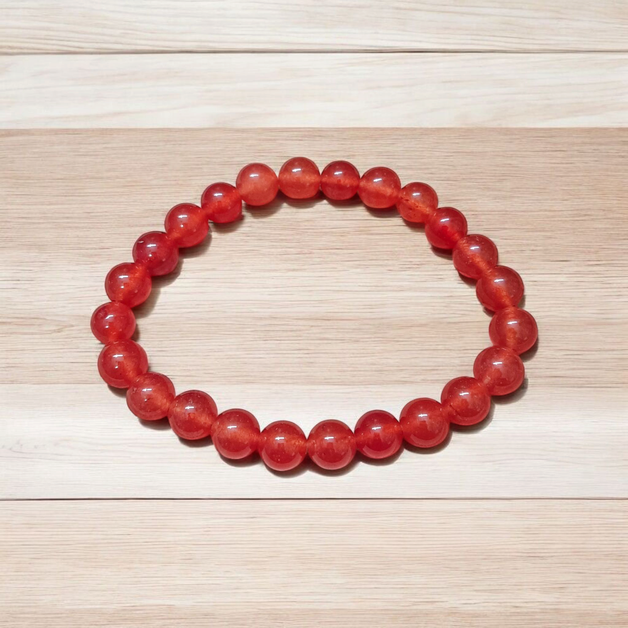 Natural Red Agate Bracelet with 8mm smooth round beads, stretchable and lab certified – also known as Lal Hakik