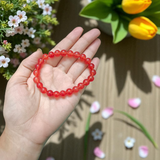 Natural Red Agate Bracelet with 8mm smooth round beads, stretchable and lab certified – also known as Lal Hakik