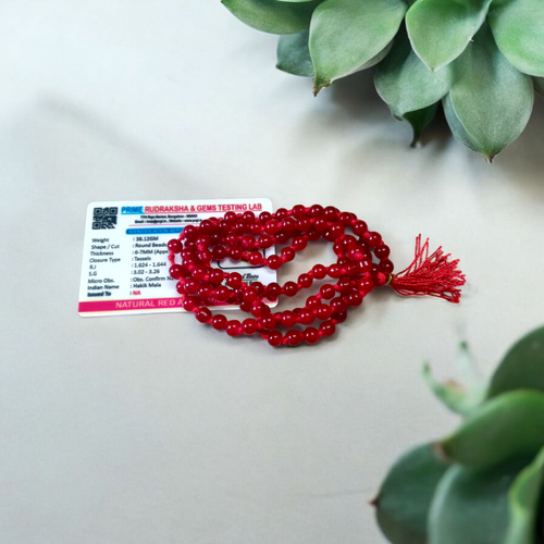 Natural Red Agate Mala 108+1 Beads | Lal Hakik Mala for Jaap & Wear | Lab Certified