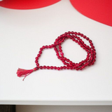 Natural Red Agate Mala made with 108+1 deep red polished 6mm beads, ideal for chanting and spiritual wear