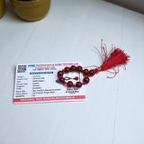 Natural Red Sandalwood Finger Mala featuring 9+1 smooth 8mm Lal Chandan beads, lab-certified mala used for meditation, prayer, and spiritual purity
