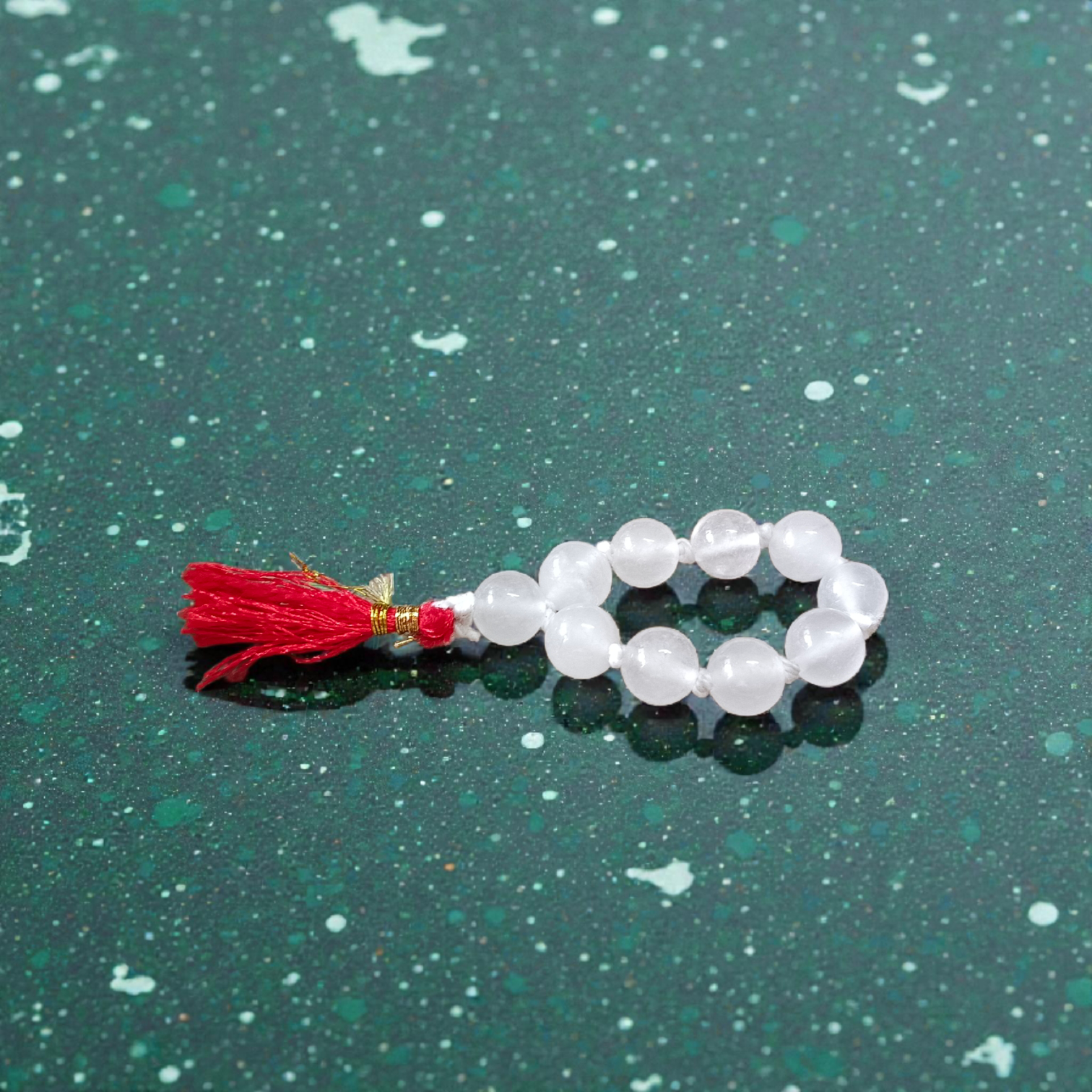 Natural Rock Crystal Finger Mala 9+1 Beads, 8mm AAA Sphatik Crystal, Lab Certified