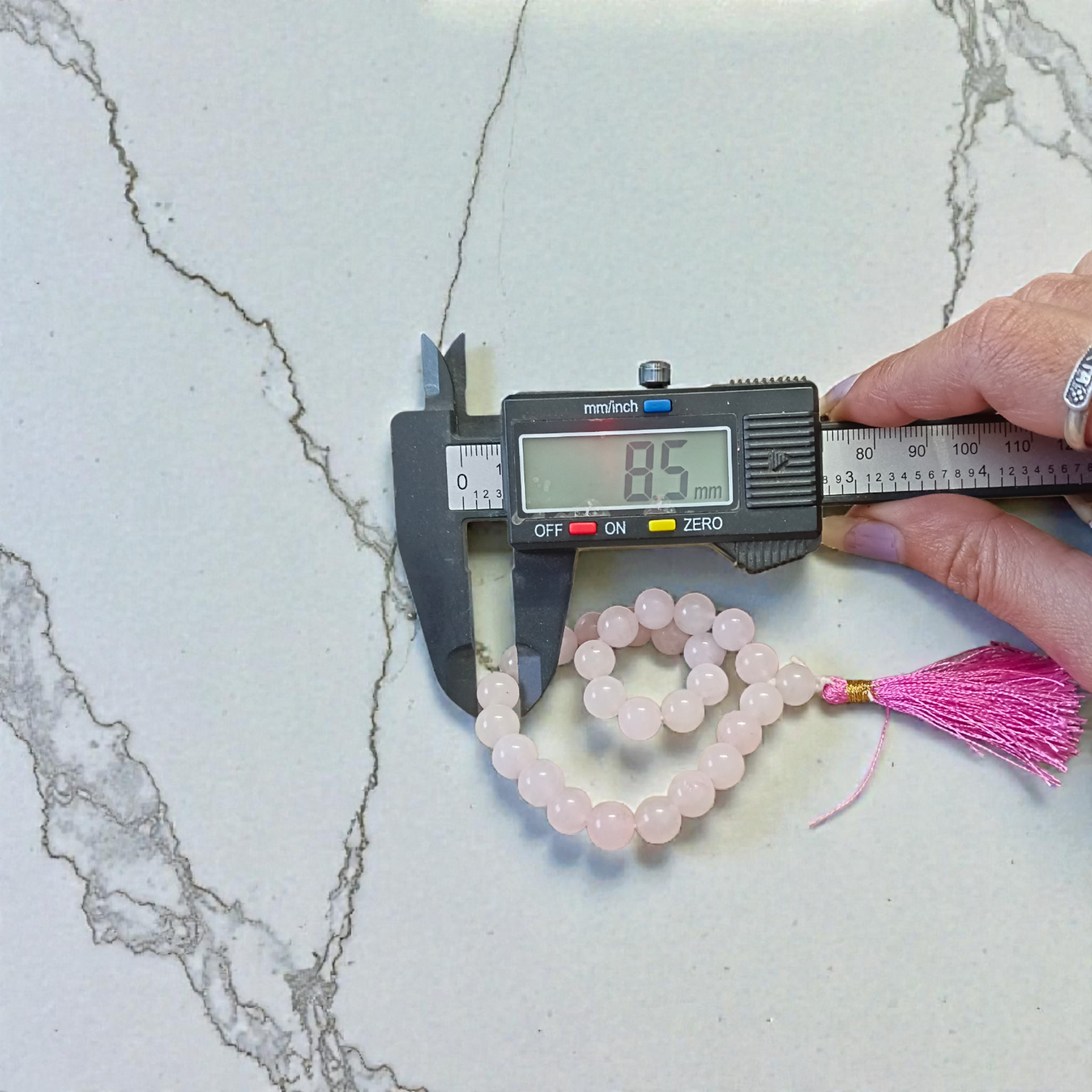 Natural Rose Quartz Mala with 108+1 and 27+1 pink 8mm beads for meditation and heart chakra healing