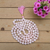 Natural Rose Quartz Mala with 108+1 and 27+1 pink 8mm beads for meditation and heart chakra healing