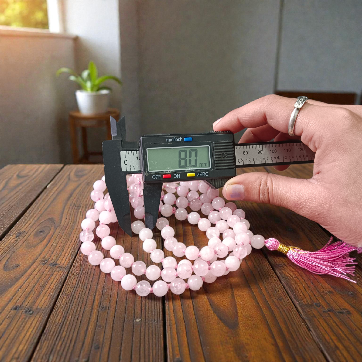 Natural Rose Quartz Mala with 108+1 and 27+1 pink 8mm beads for meditation and heart chakra healing
