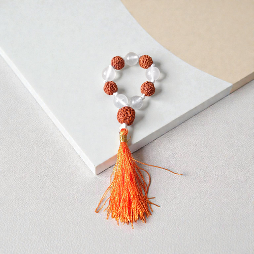 Natural Rudraksha Crystal (Sphatik) Finger Mala 9+1 Beads Lab Certified