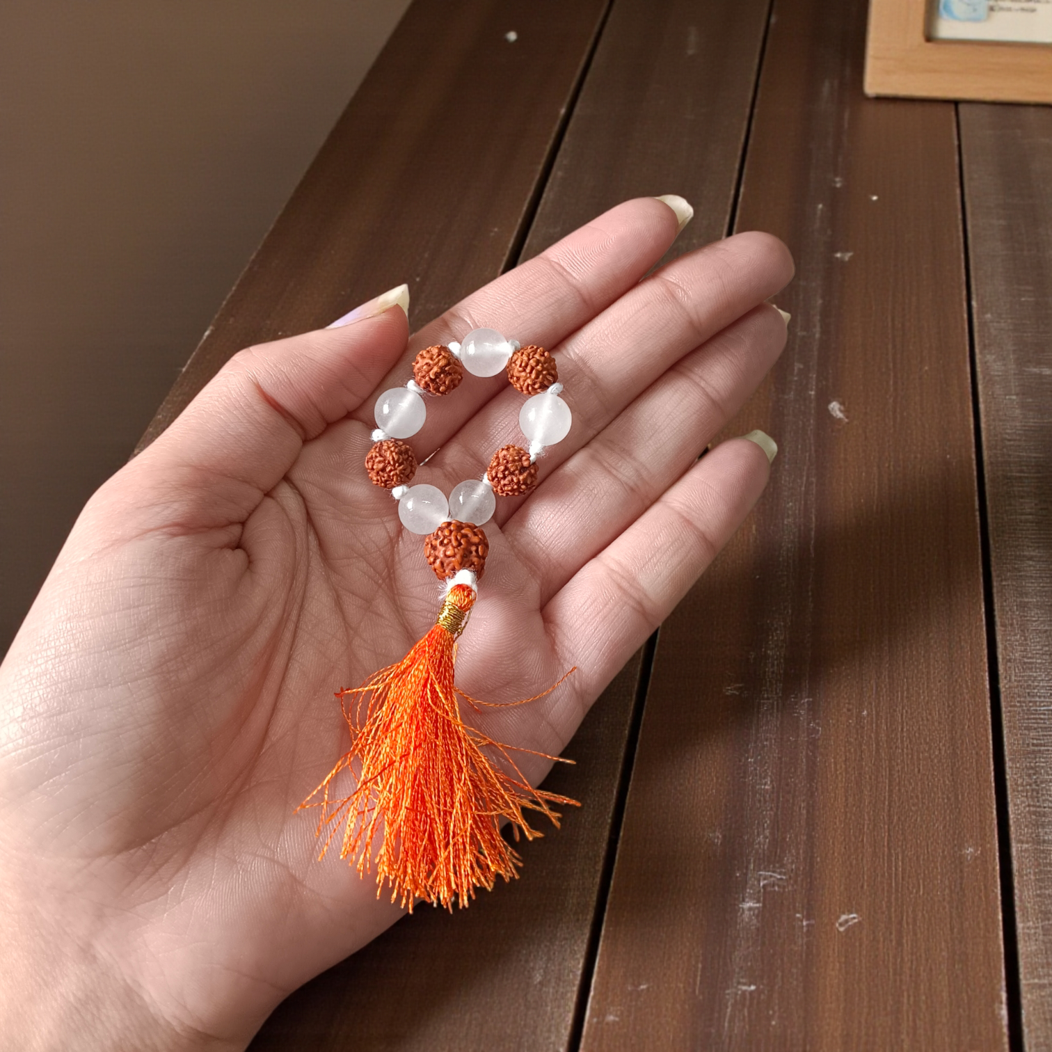 Natural Rudraksha Crystal Finger Mala 9+1 Beads Lab Certified 8–9mm