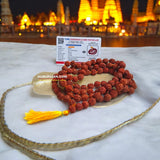 Natural Rudraksha Mala with 5 Mukhi beads, available in different variants for Jaap, meditation, and wearing, lab-certified for authenticity.
