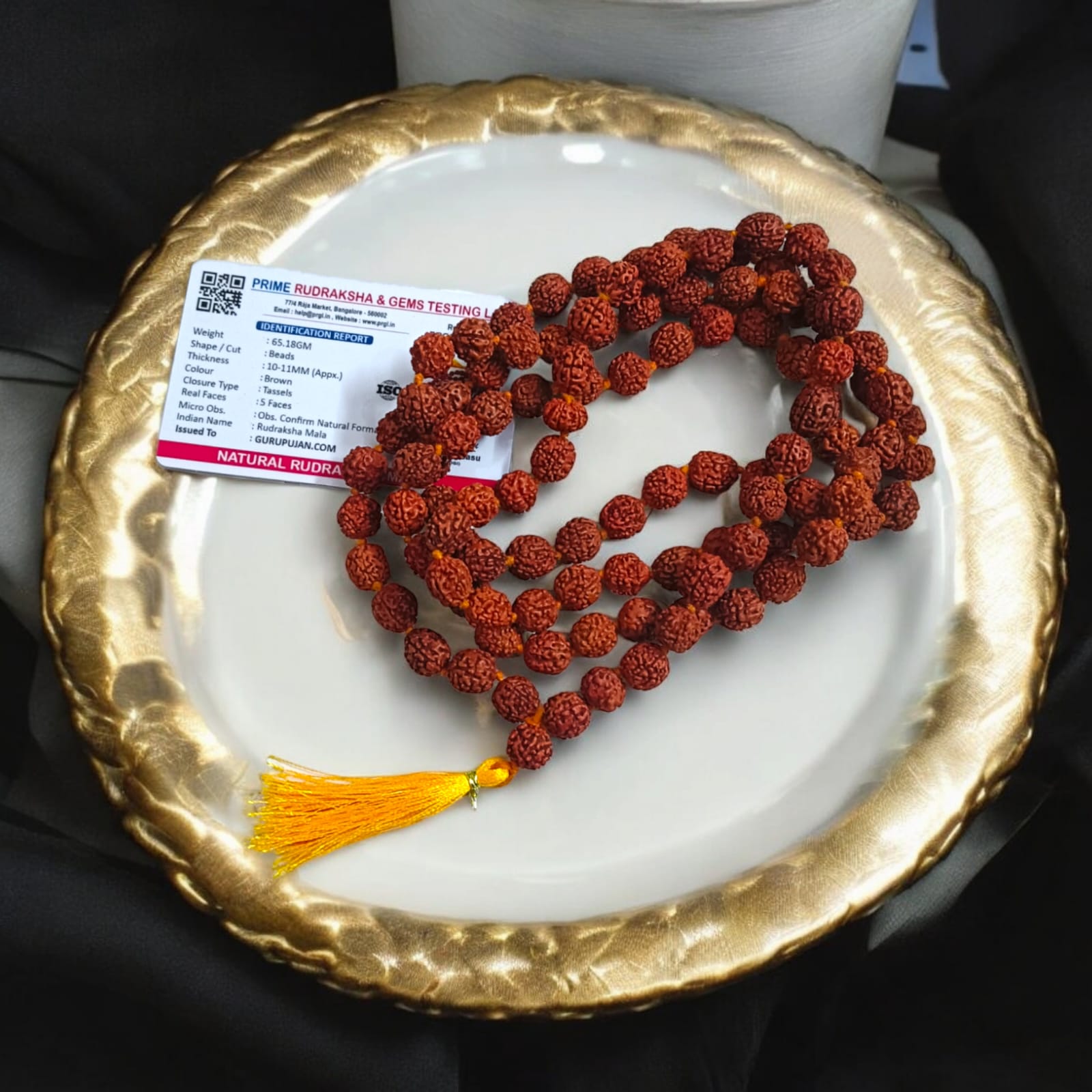 Natural Rudraksha Mala with 5 Mukhi beads, available in different variants for Jaap, meditation, and wearing, lab-certified for authenticity.