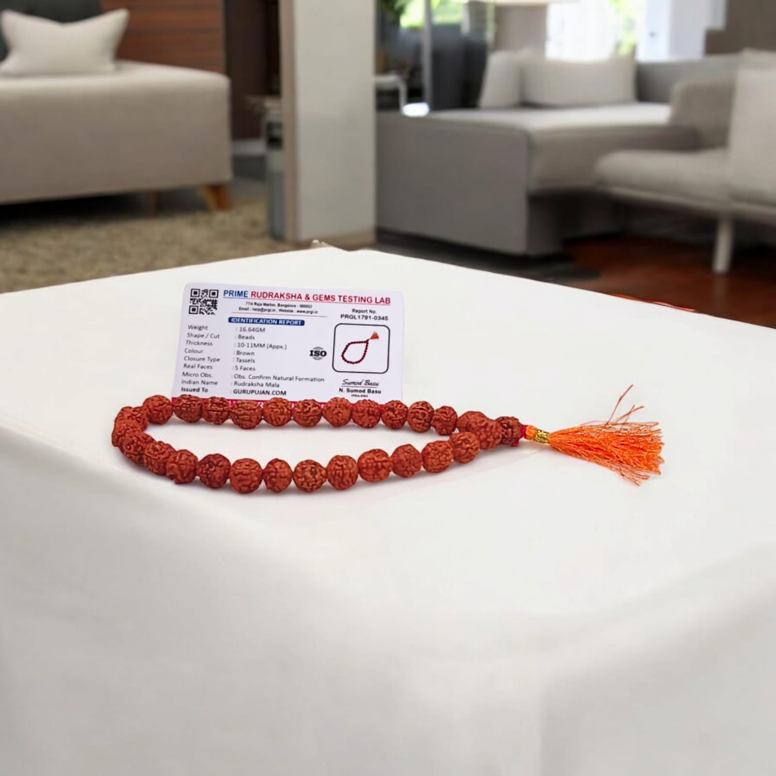 Natural Rudraksha Mala with 5 Mukhi beads, available in different variants for Jaap, meditation, and wearing, lab-certified for authenticity.