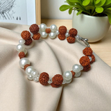 Natural Rudraksha and Pearl Bracelet for Spiritual Healing and Meditation, Lab Certified