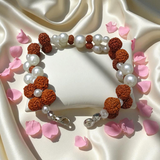 Natural Rudraksha and Pearl Bracelet for Spiritual Healing and Meditation, Lab Certified