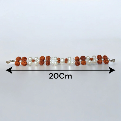 Natural Rudraksha and Pearl Bracelet for Spiritual Healing and Meditation, Lab Certified