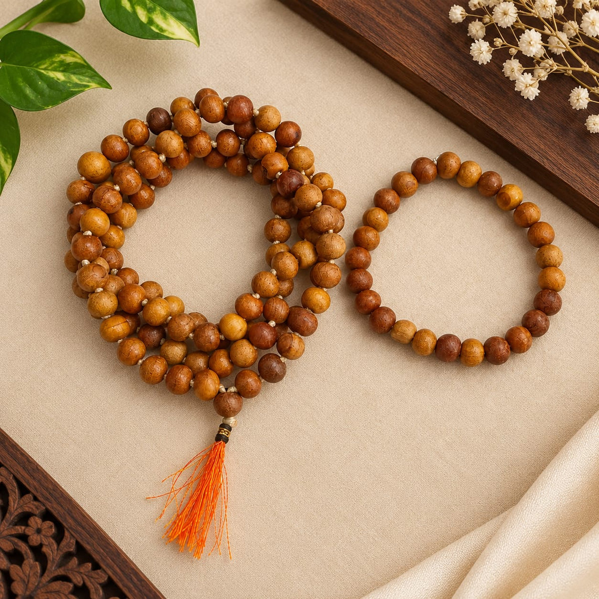 Natural Safed Chandan Mala and White Sandalwood Bracelet lab certified for meditation, chanting and daily spiritual wear