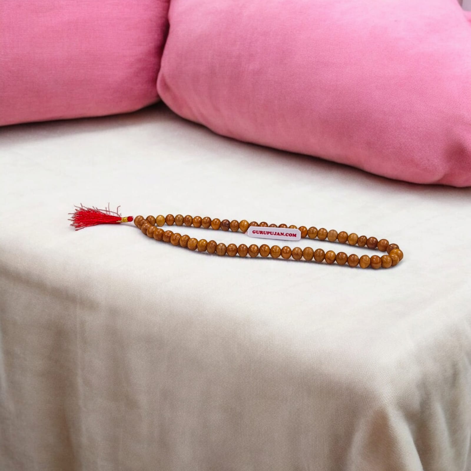 Natural Safed Chandan Mala made from White Sandalwood beads, available in different variants for creativity, skill development, and spiritual growth.