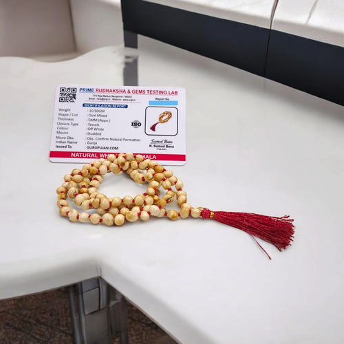 Natural Safed Gunja Mala White Chirmi Beads Lab Certified