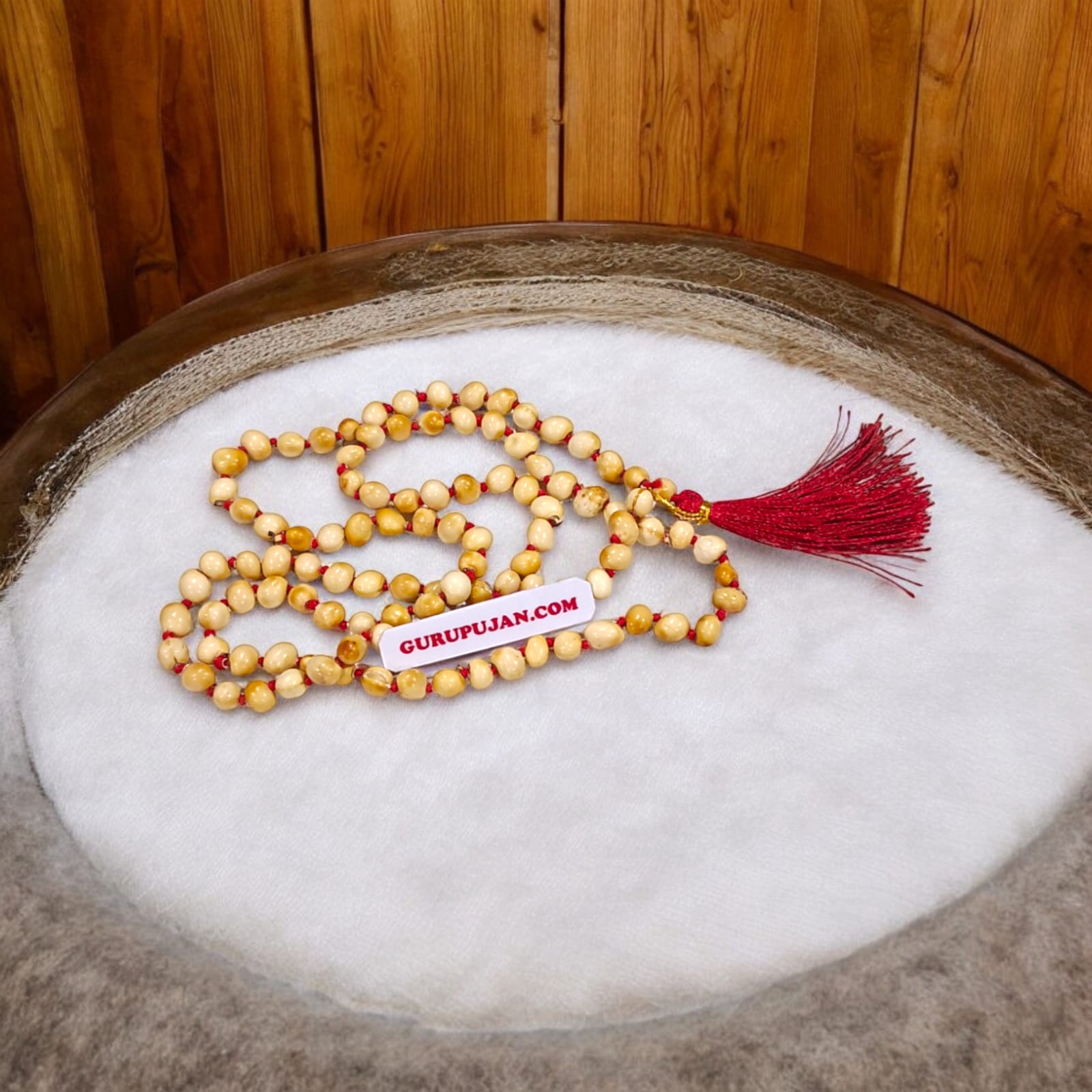 Natural Safed Gunja Mala made from premium white Chirmi beads, available in various styles for jaap and wearing, with lab certification.