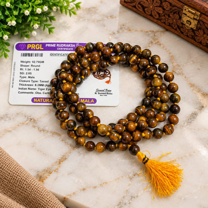 Natural Tiger Eye Mala and Bracelet Combo Lab Certified Meditation Set