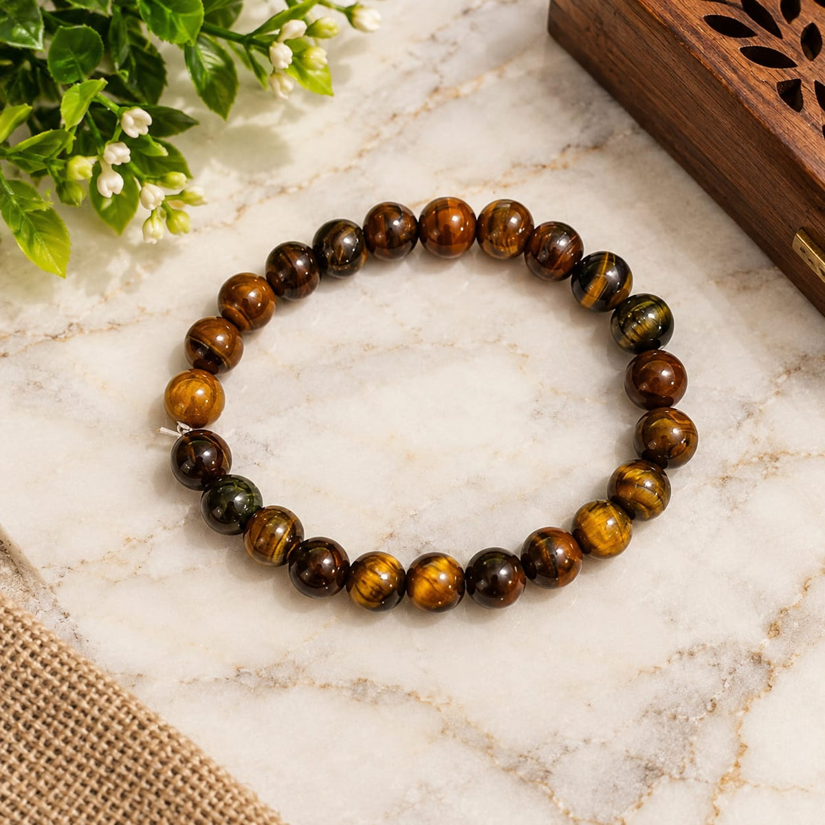Natural Tiger Eye Mala and Bracelet Combo Lab Certified Meditation Set