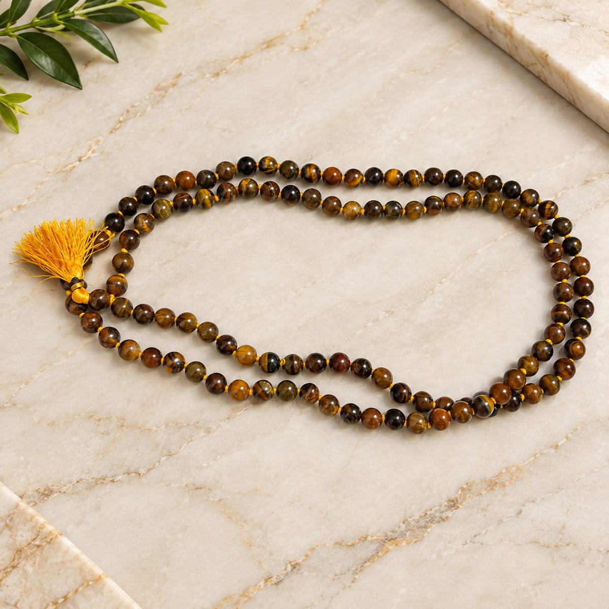 Natural Tiger Eye Mala and Bracelet Combo Lab Certified Meditation Set