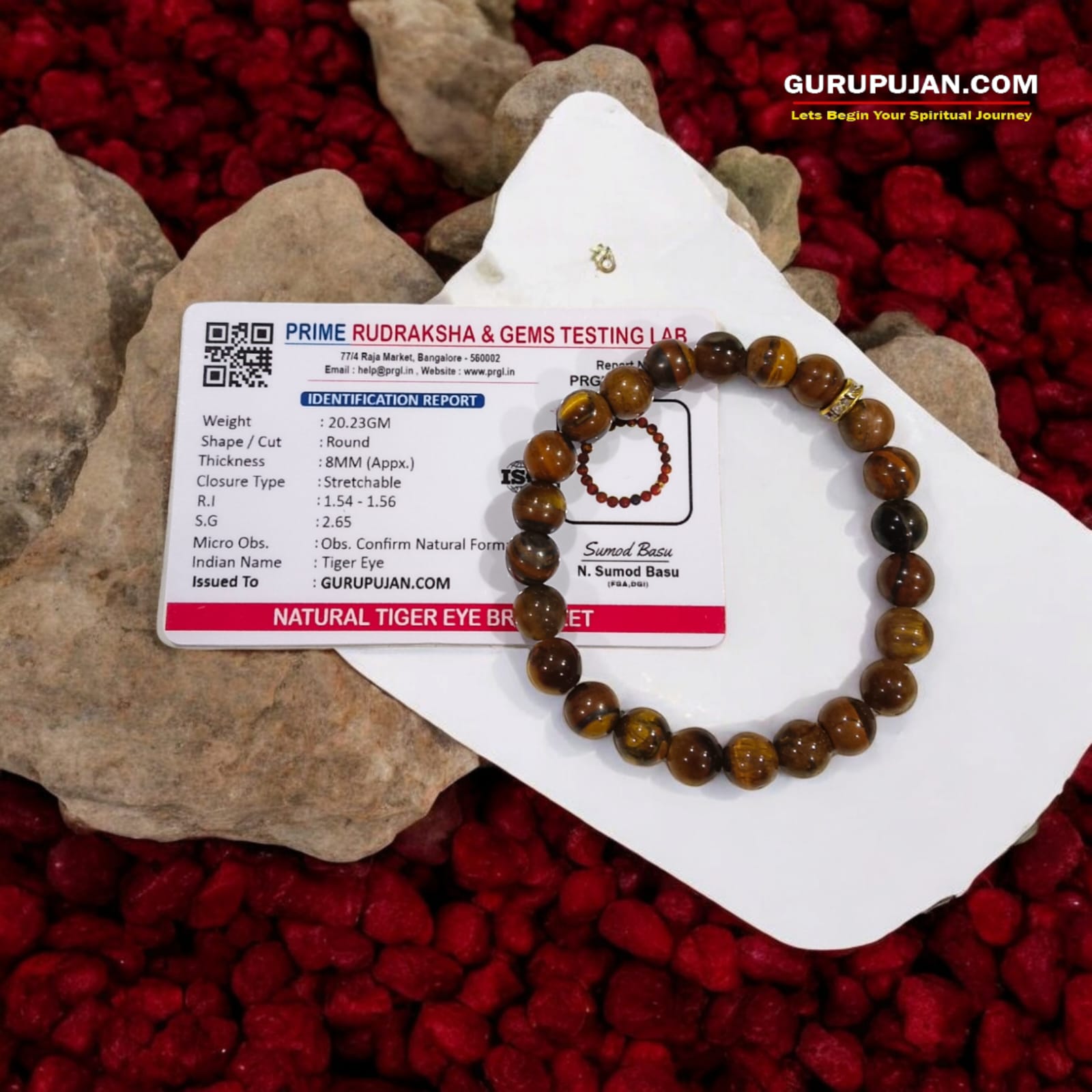 Natural Tiger's Eye Bracelet made from 8MM beads with a stretchable band, Lab Certified for authenticity.