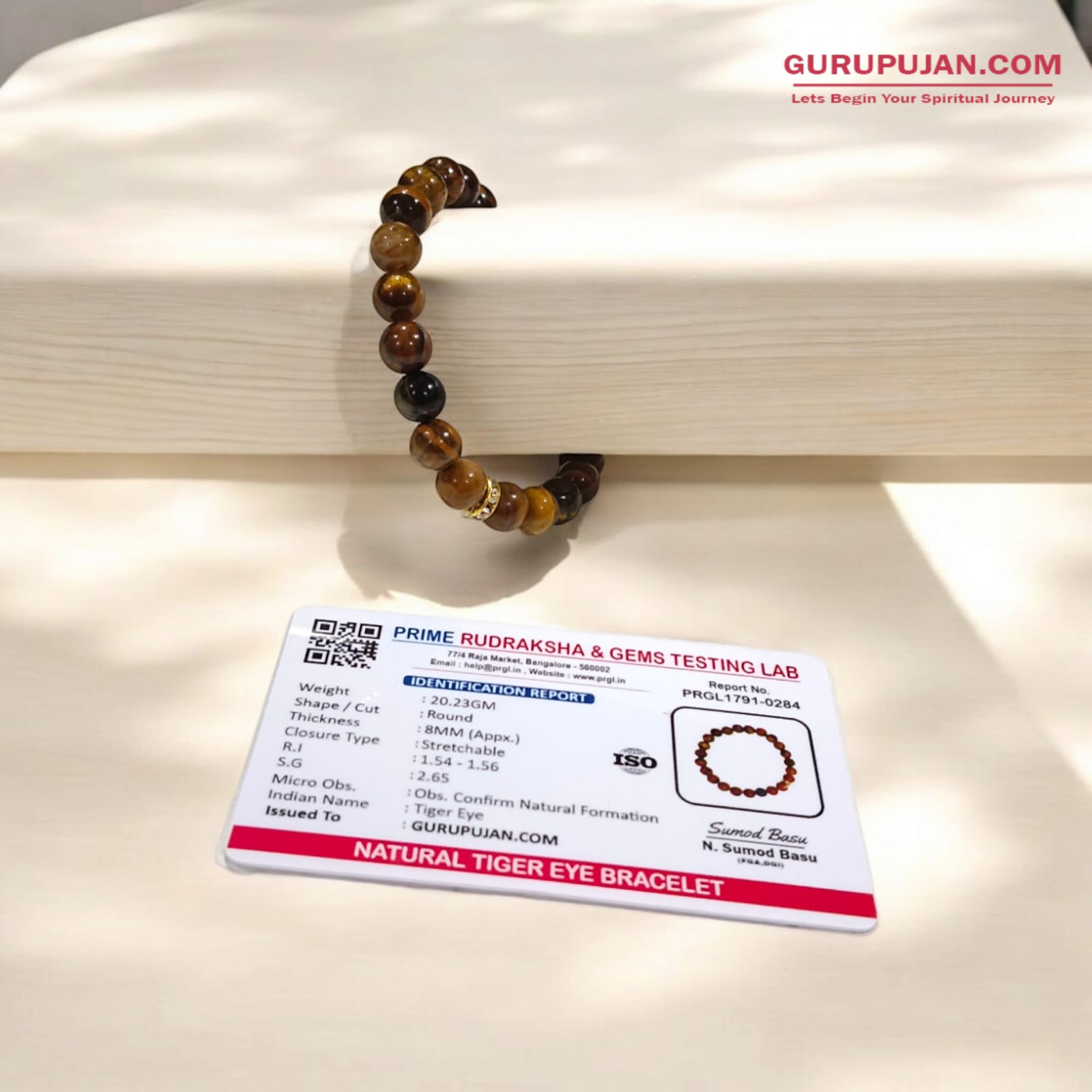 Natural Tiger's Eye Bracelet made from 8MM beads with a stretchable band, Lab Certified for authenticity.