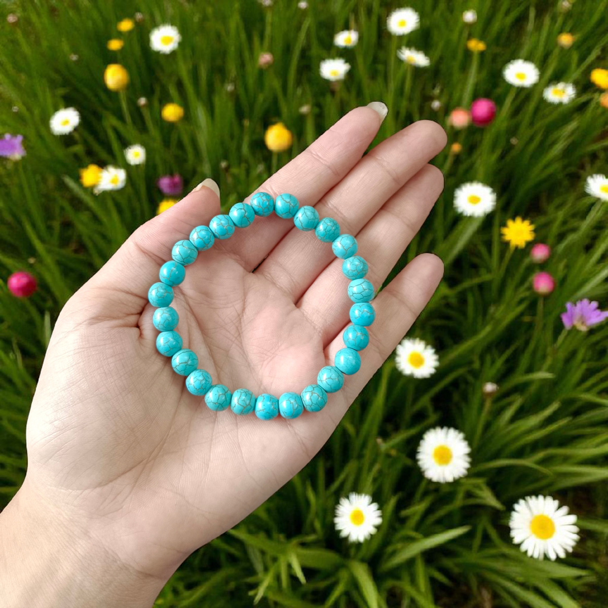 Natural Turquoise Bracelet - Natural Reiki Feng-Shui Healing Crystal Gem Stone – 8MM - Stretchable