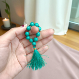 Natural Turquoise Finger Mala featuring 9+1 smooth 8mm Firoza beads, lab-certified gemstone mala used for meditation, peace, and spiritual awakening