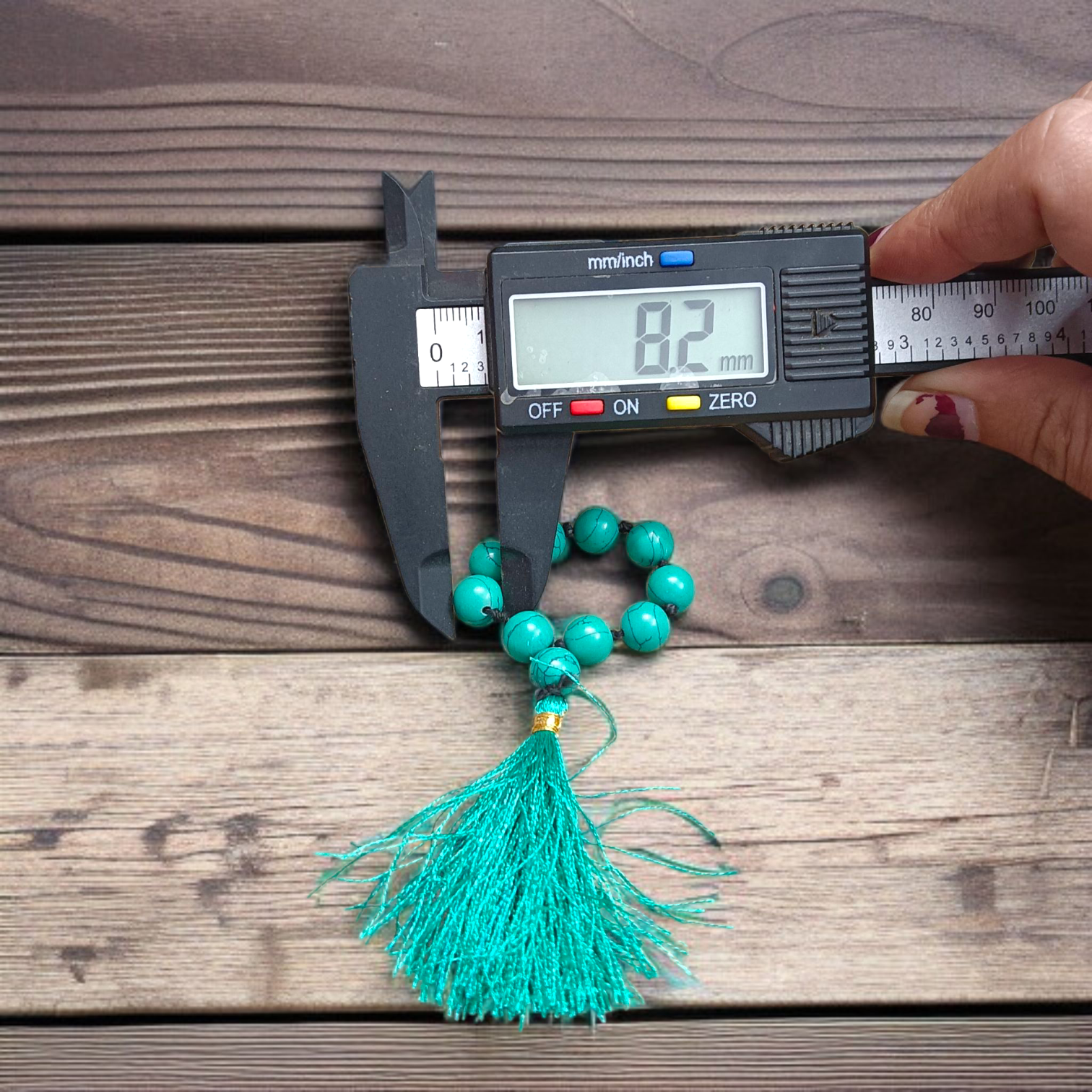 Natural Turquoise Finger Mala featuring 9+1 smooth 8mm Firoza beads, lab-certified gemstone mala used for meditation, peace, and spiritual awakening