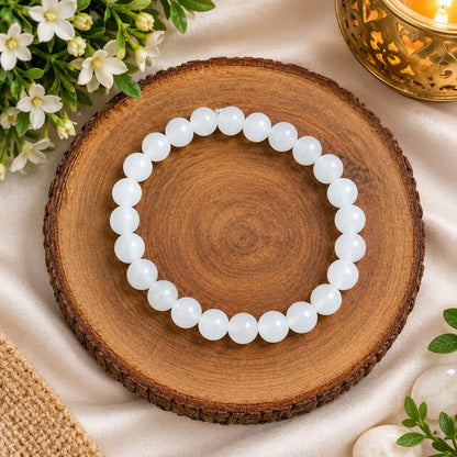 Natural White Hakik Mala and White Hakik Bracelet Lab Certified Combo Set