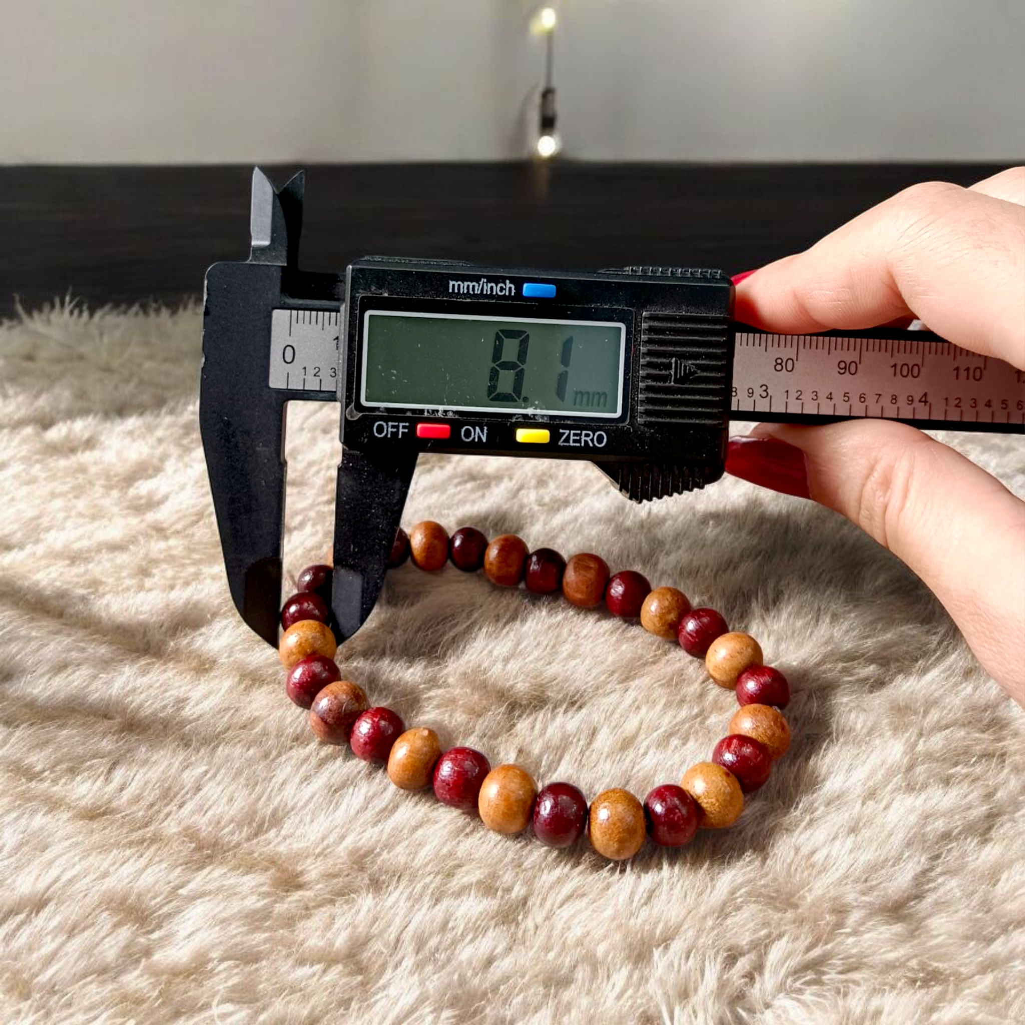 Natural White & Red Sandalwood Bracelet with 8mm stretchable beads, lab certified for meditation and healing