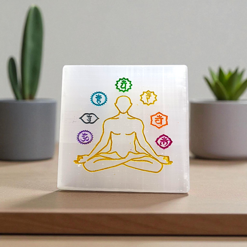 Natural Selenite Charging Plate 7 Chakra | Lab Certified | Energy Cleansing