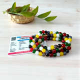 Natural multi-colored agate mala with 108+1 and 27+1 beads, 8mm size, used for meditation, healing, and spiritual protection