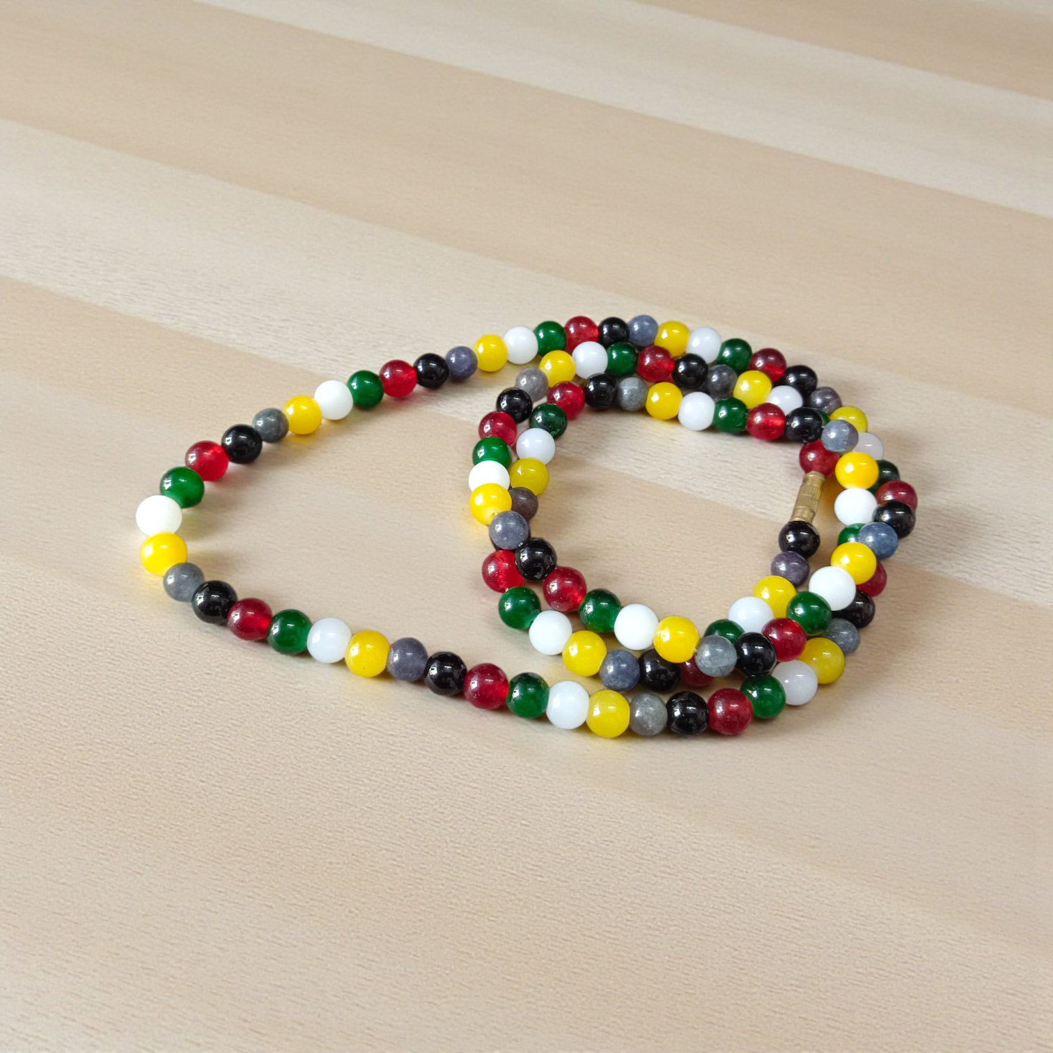 Natural multi-colored agate mala with 108+1 and 27+1 beads, 8mm size, used for meditation, healing, and spiritual protection