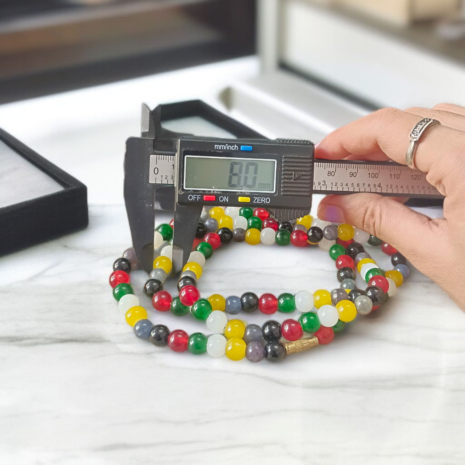 Natural multi-colored agate mala with 108+1 and 27+1 beads, 8mm size, used for meditation, healing, and spiritual protection