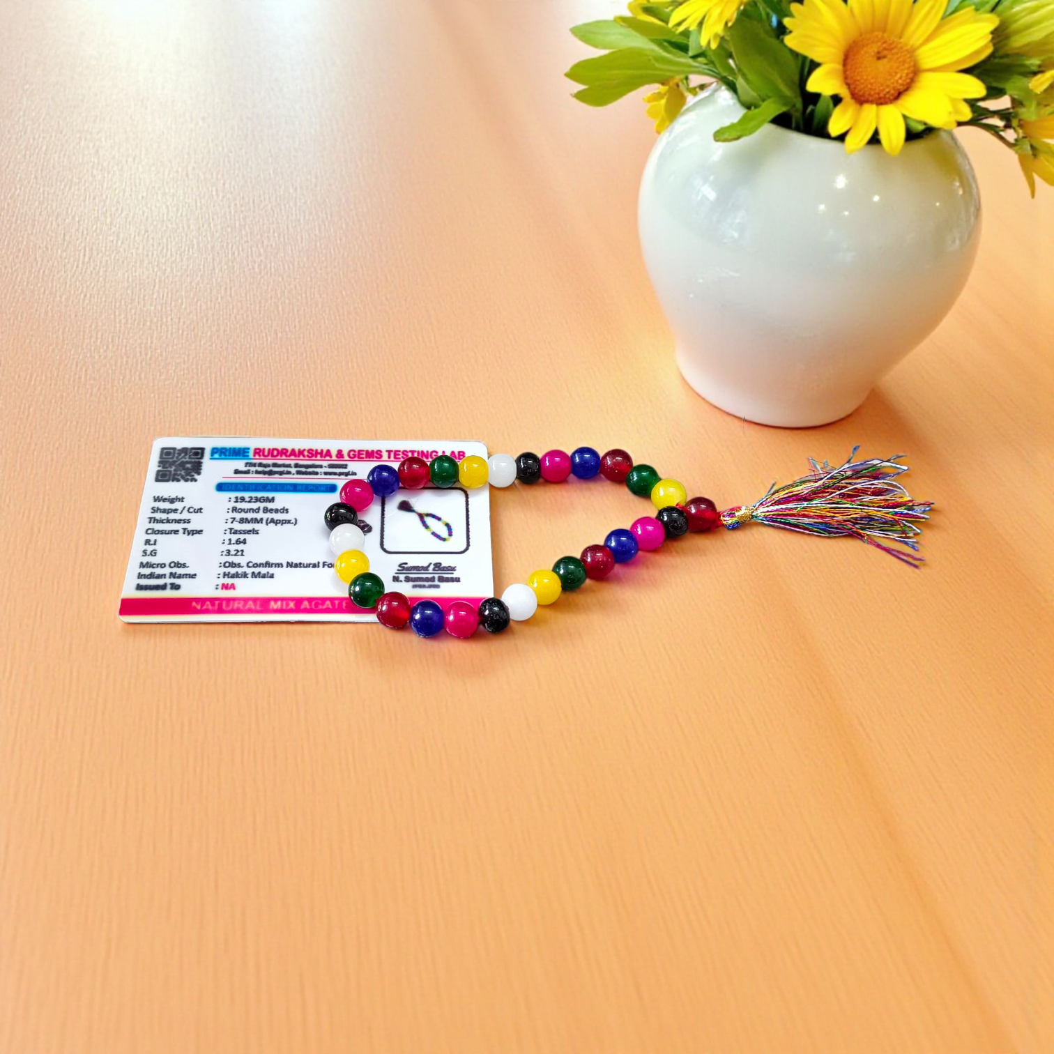 Natural multi-colored agate mala with 108+1 and 27+1 beads, 8mm size, used for meditation, healing, and spiritual protection