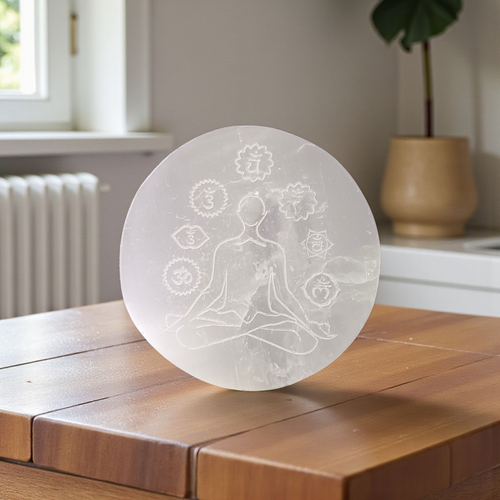 Natural Selenite 7 Chakra Meditation Plate | Lab Certified | Reiki Healing