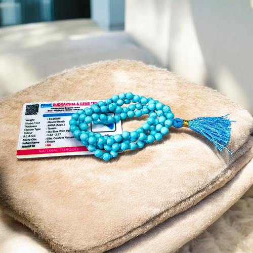 Natural Turquoise Mala 108+1 Beads | Meditation, Healing & Protection | Lab Certified