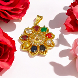 Navratan Locket | Navratan Pendant with Om Symbol and Free Gold Chain – A spiritual pendant with nine gemstones for balance, prosperity, and divine protection