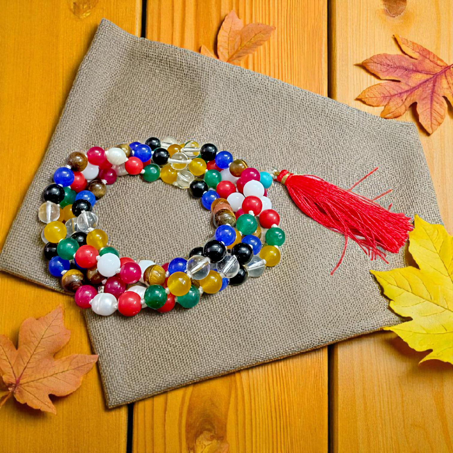 Navratan (Navgrah) Mala with 108+1 Beads – 8mm Lab Certified Gemstones for Astrology, Prosperity, and Spiritual Protection