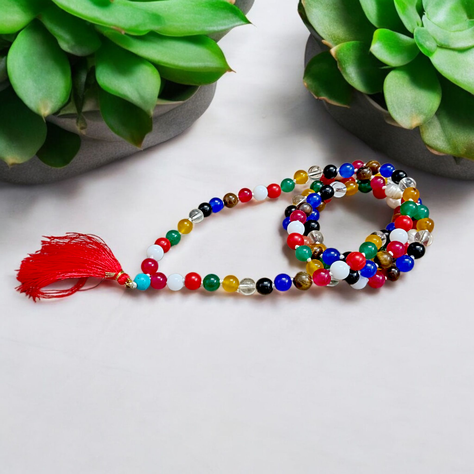 Navratan (Navgrah) Mala with 108+1 Beads – 8mm Lab Certified Gemstones for Astrology, Prosperity, and Spiritual Protection