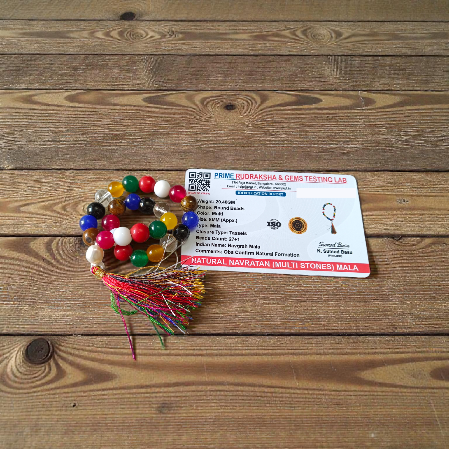 Navratan (Navgrah) Mala with 108+1 Beads – 8mm Lab Certified Gemstones for Astrology, Prosperity, and Spiritual Protection