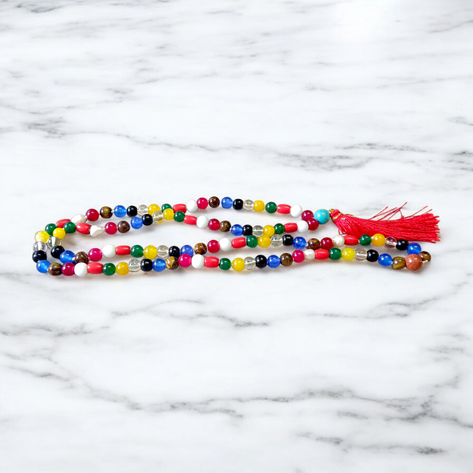 Navratan/Navgrah Mala with 108+1 natural gemstone beads, ideal for spiritual and astrological use, suitable for men and women