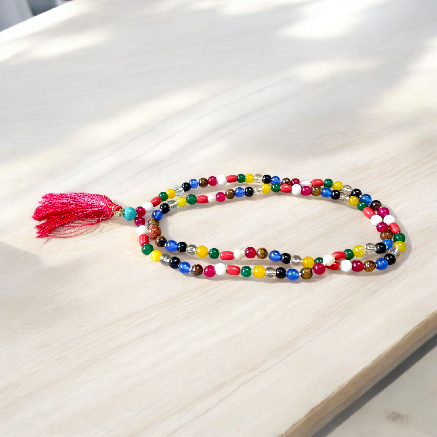 Navratan/Navgrah Mala with 108+1 natural gemstone beads, ideal for spiritual and astrological use, suitable for men and women
